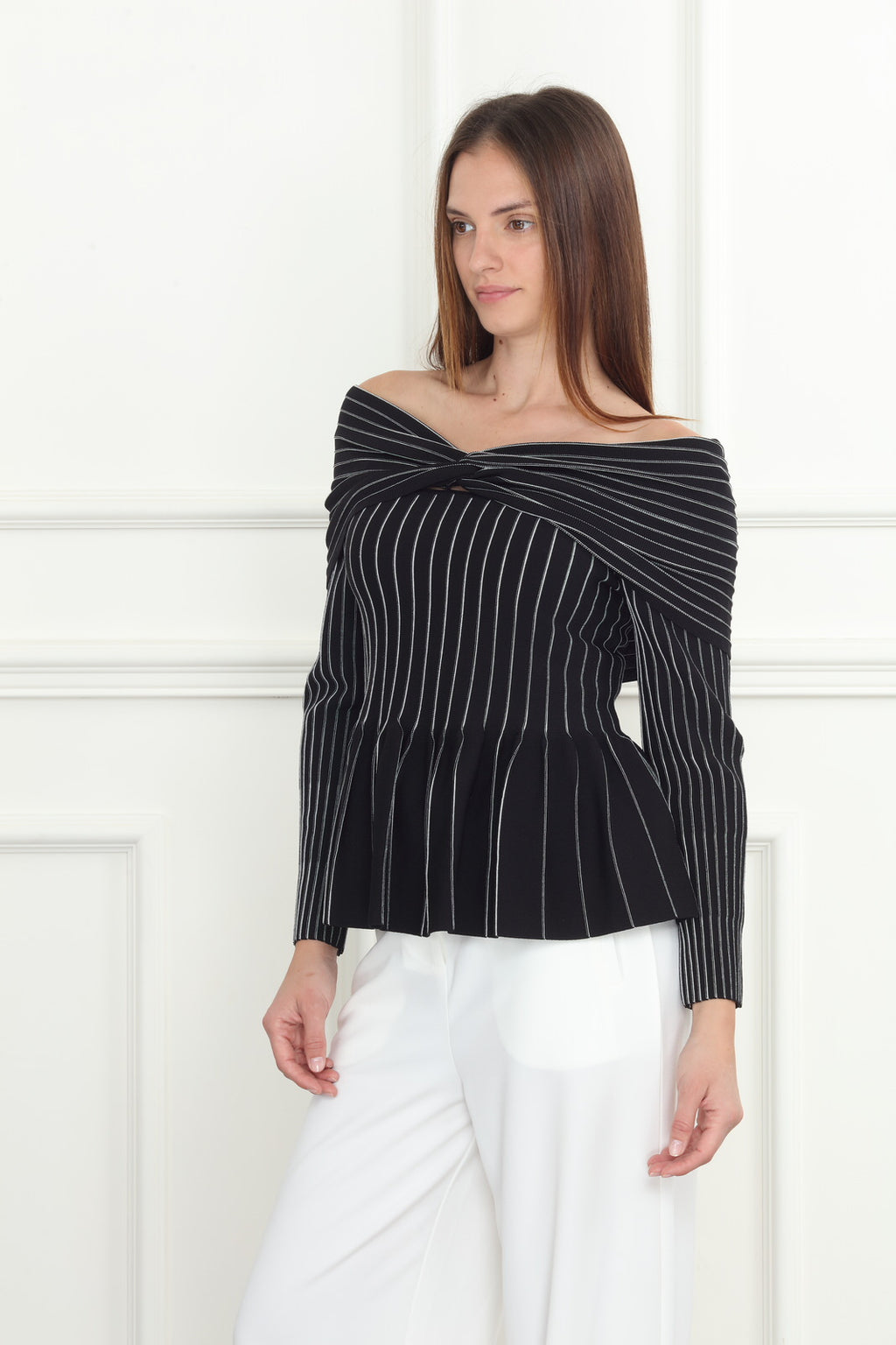 Off Shoulder Stripe Sweater