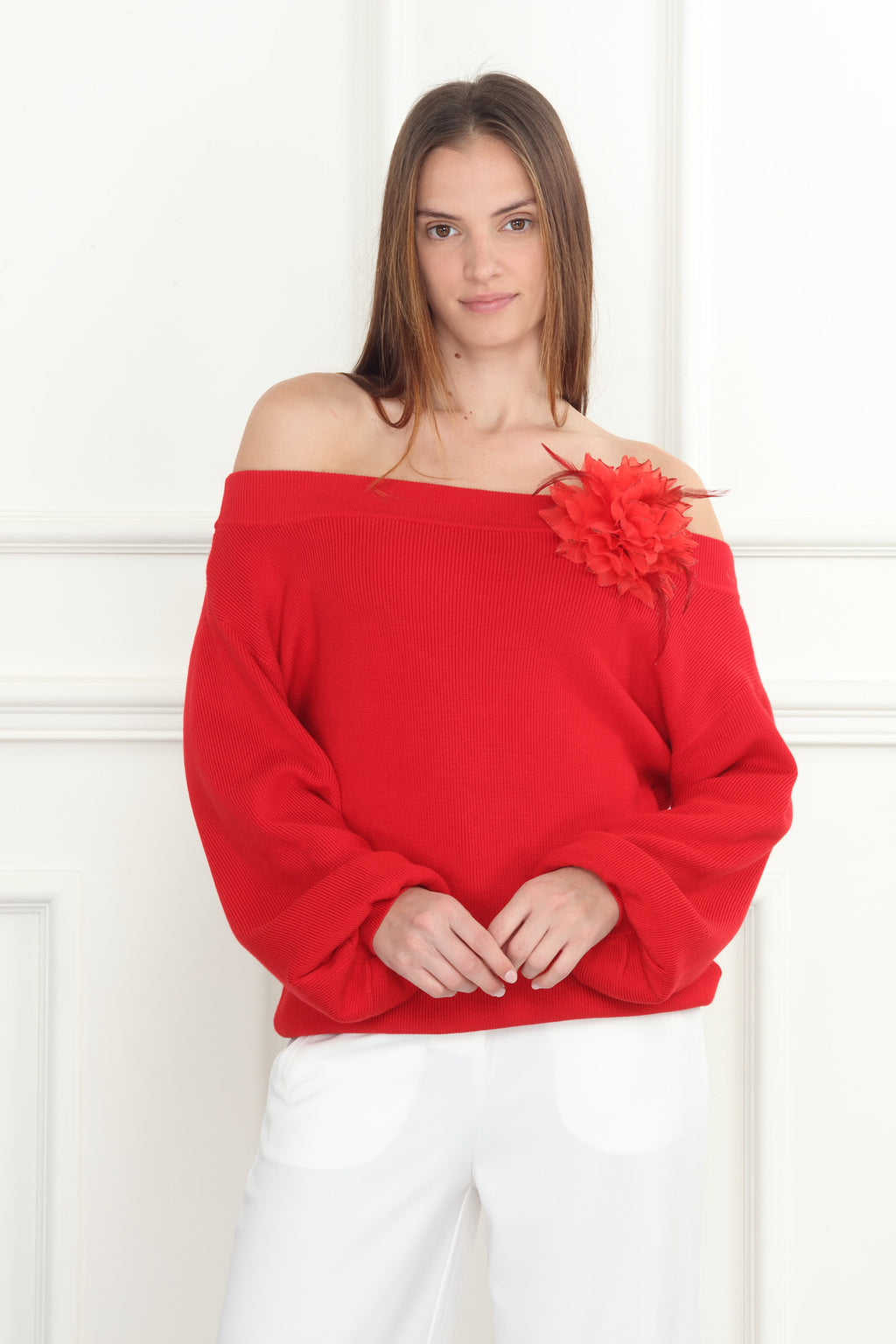 Flower Off Shoulder Sweater