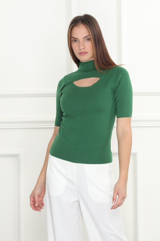 Zero Degrees Celsius Mock Neck Chest Open Sweater Green L