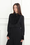 Black Velour Chiffon Tuxedo Shirt