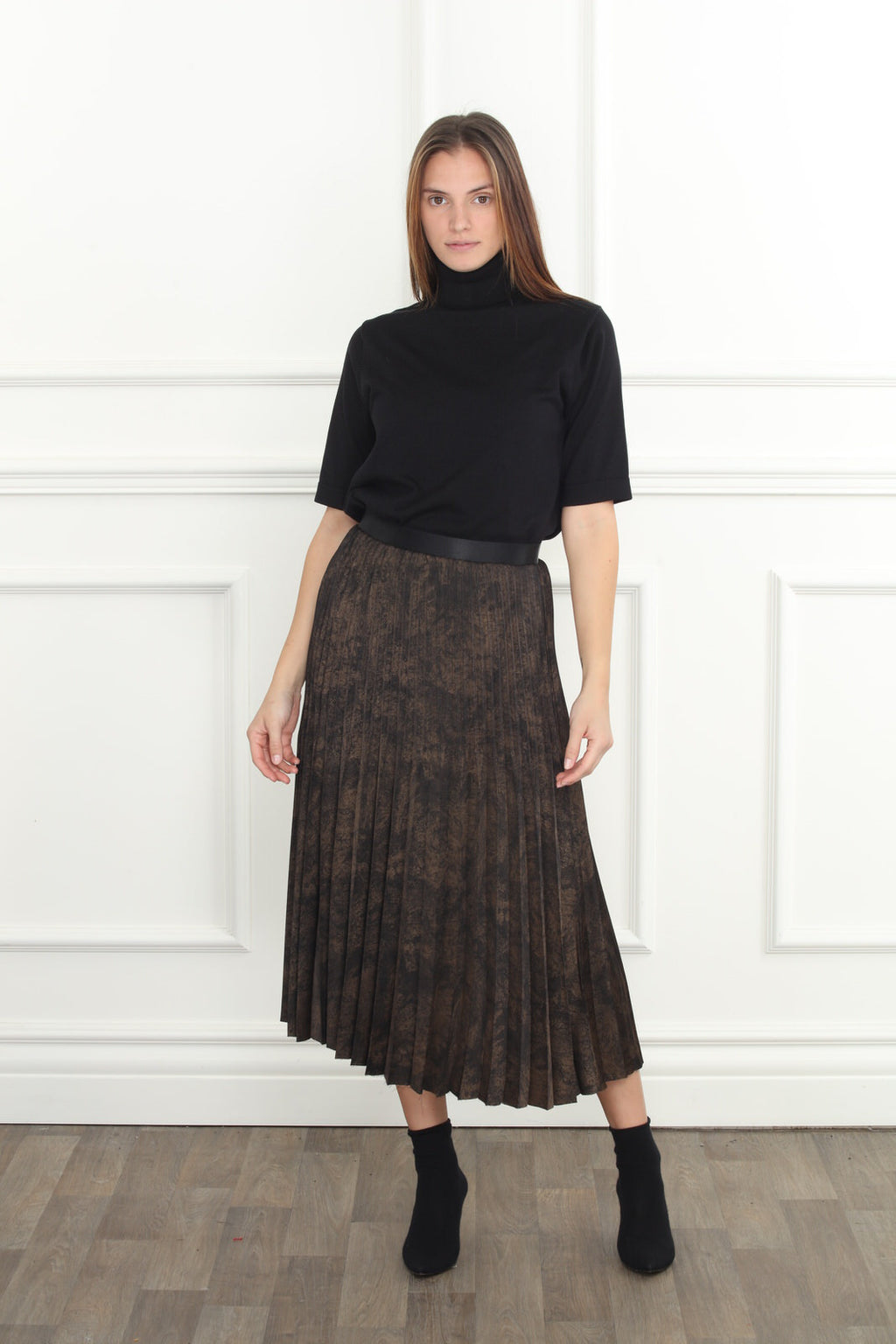 Bronze Print Pleated Skirt