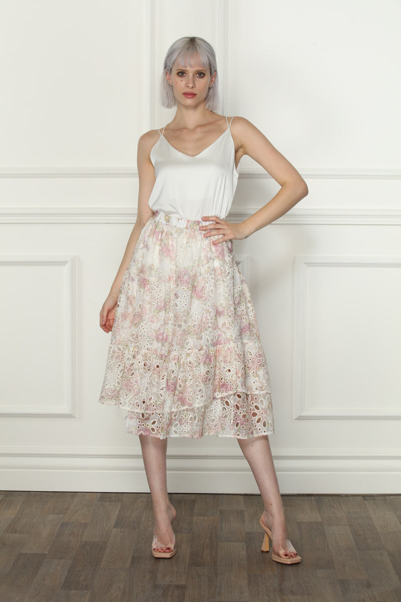 Print Eyelet Lace Skirt